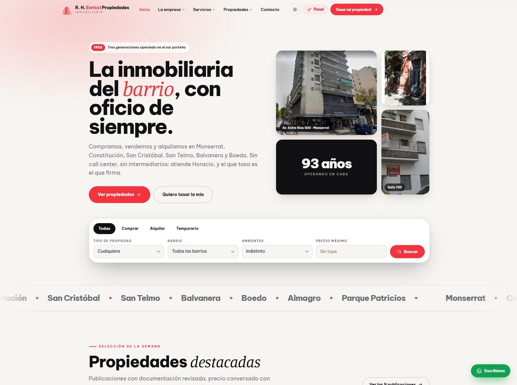 Portada de enriccipropiedades.com.ar